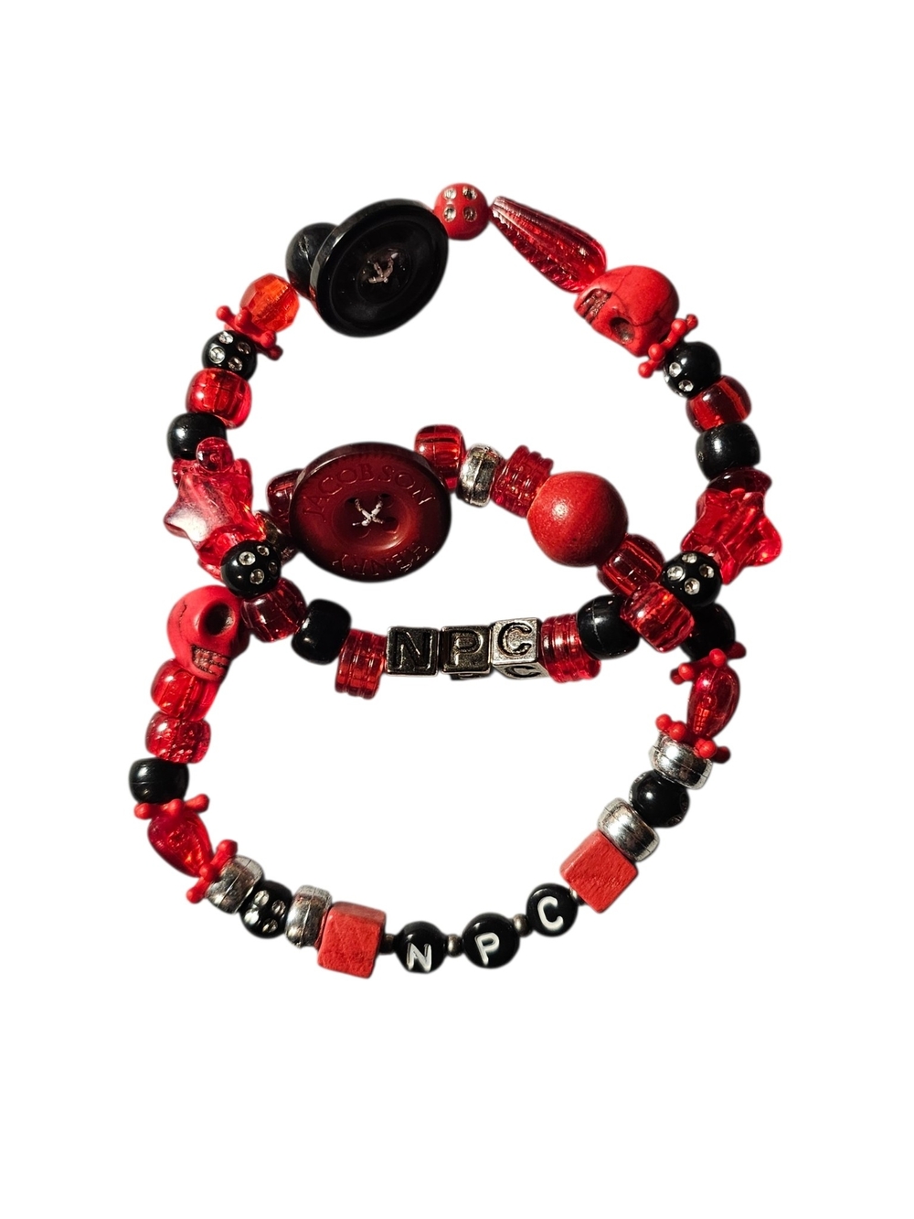 Kandi Friendship Bracelets NPC Red & Black Silver